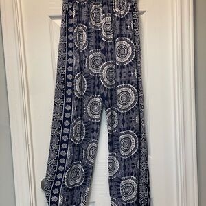 Bohemian Navy and White Patterned Women's Pants